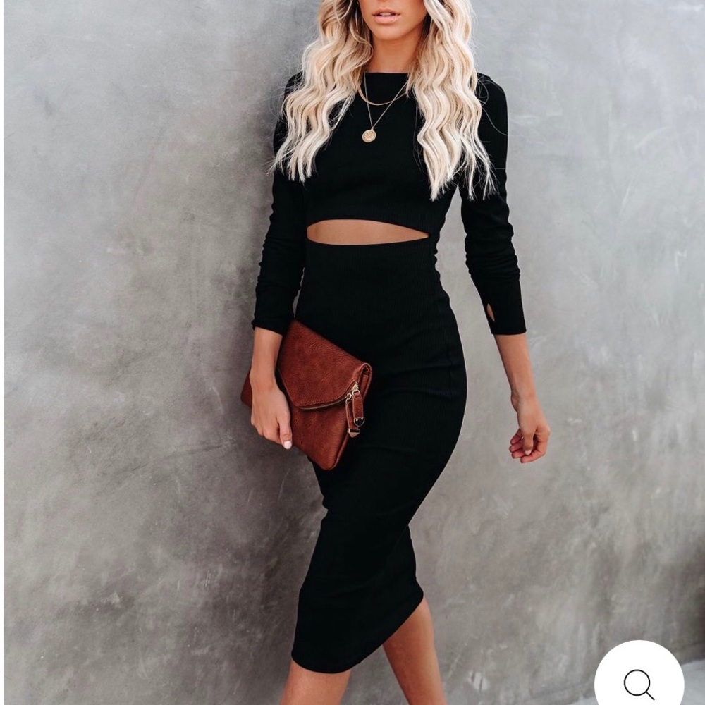 VICI Body Language Ribbed Cutout Midi Dress
